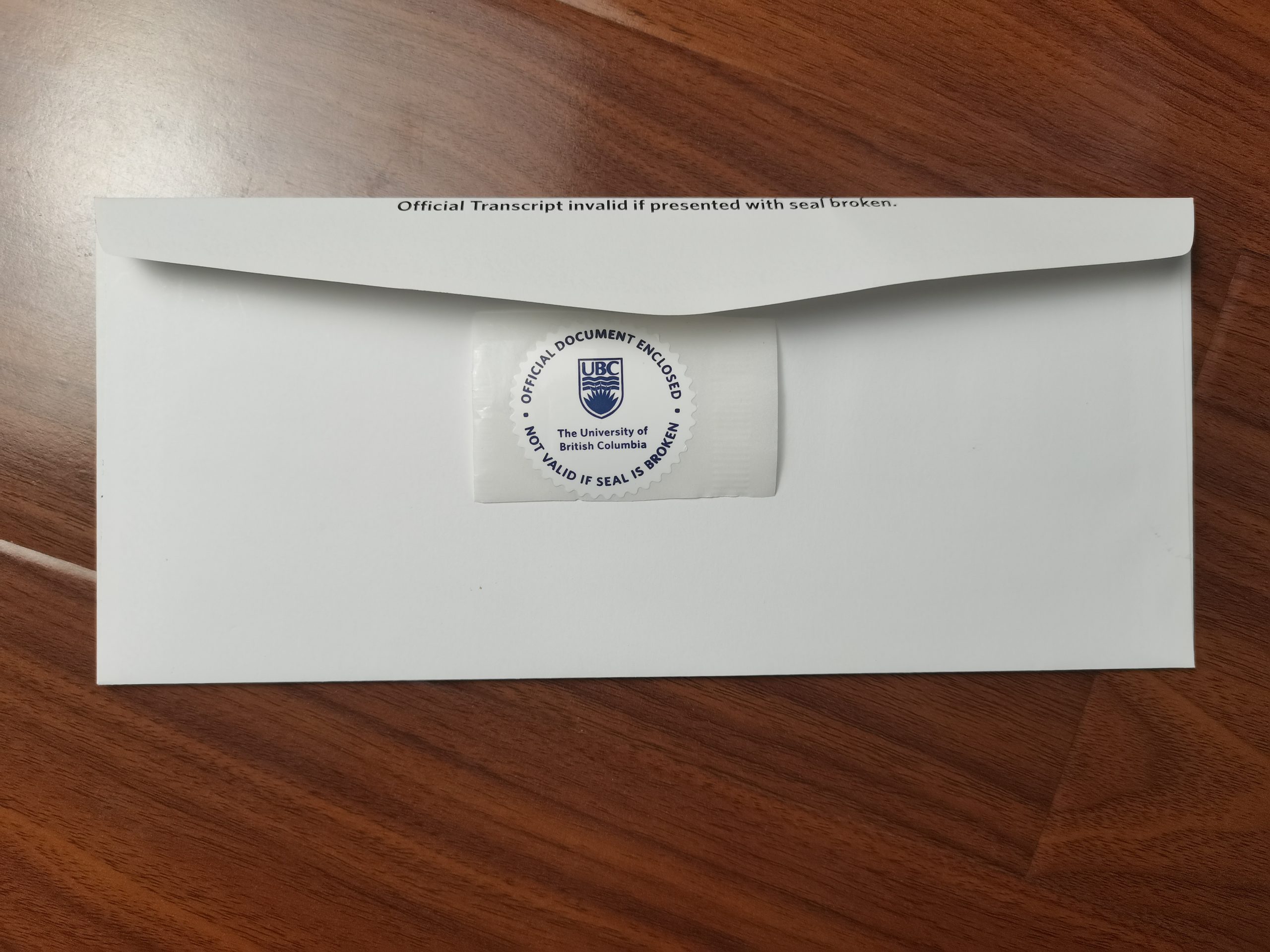 iversity of British Columbia Academic record Envelope