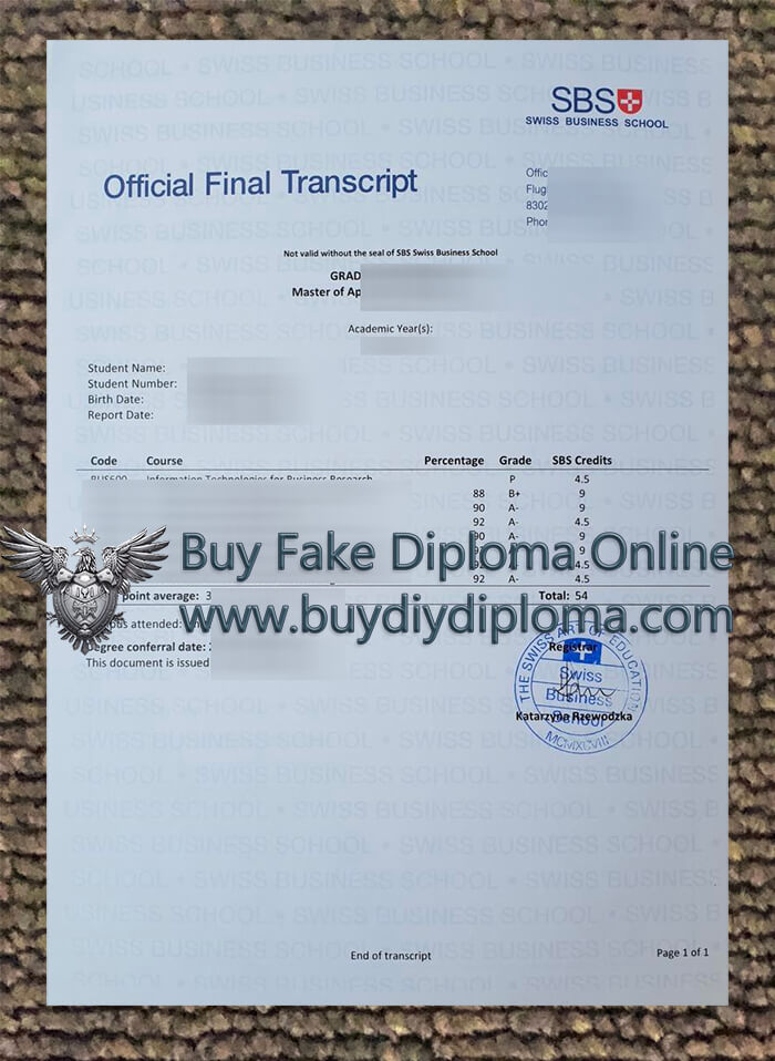 SBS Swiss Business School Academic record