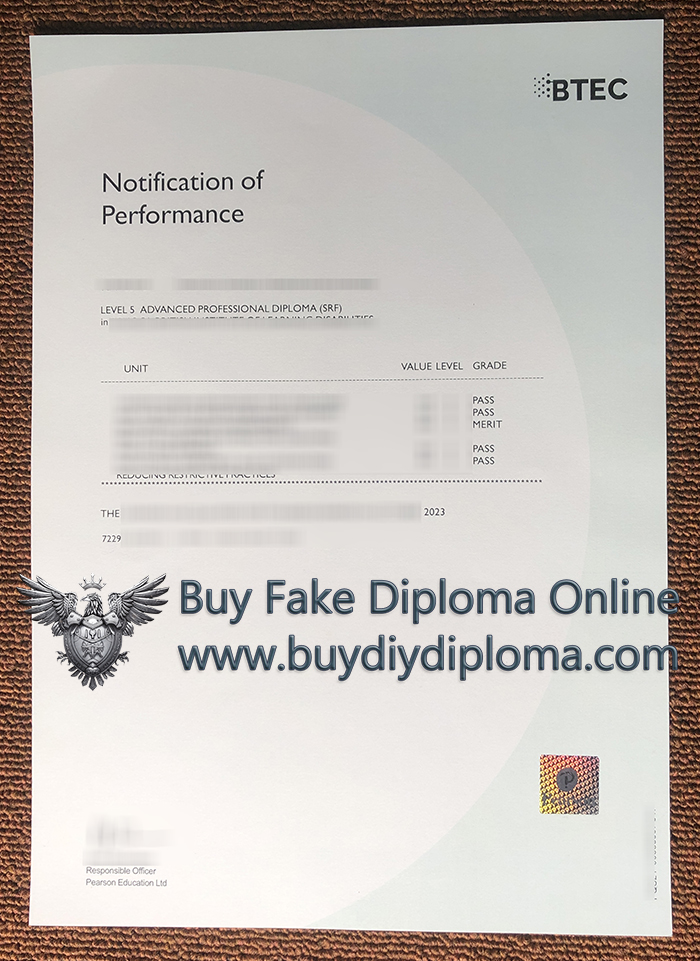 PEARSON SRF BTEC Level 5 Professional Academic record