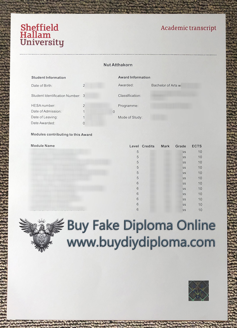 Sheffield Hallam University (SHU) Academic record