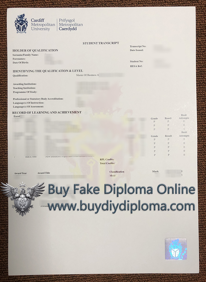 Cardiff Metropolitan University Academic record