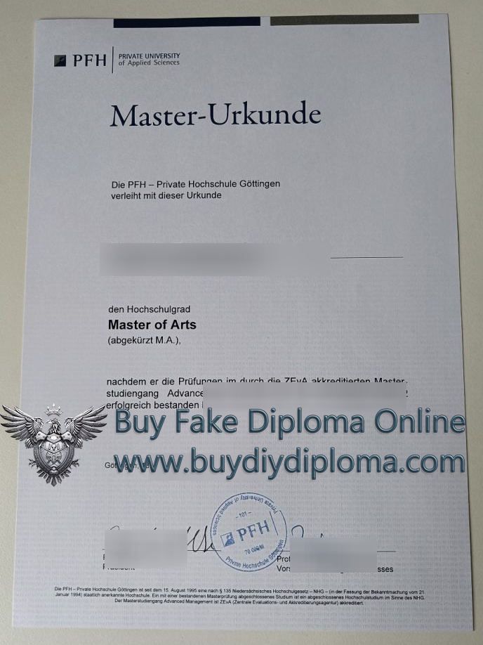 PFH Private University of Applied Sciences Urkunde PFH Private University of Applied Sciences Urkunde