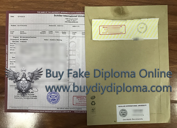 Schiller International University Academic record and envelope