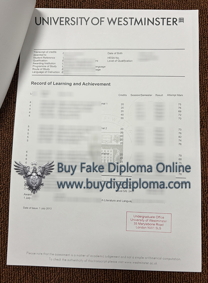 University of Westminster Academic record