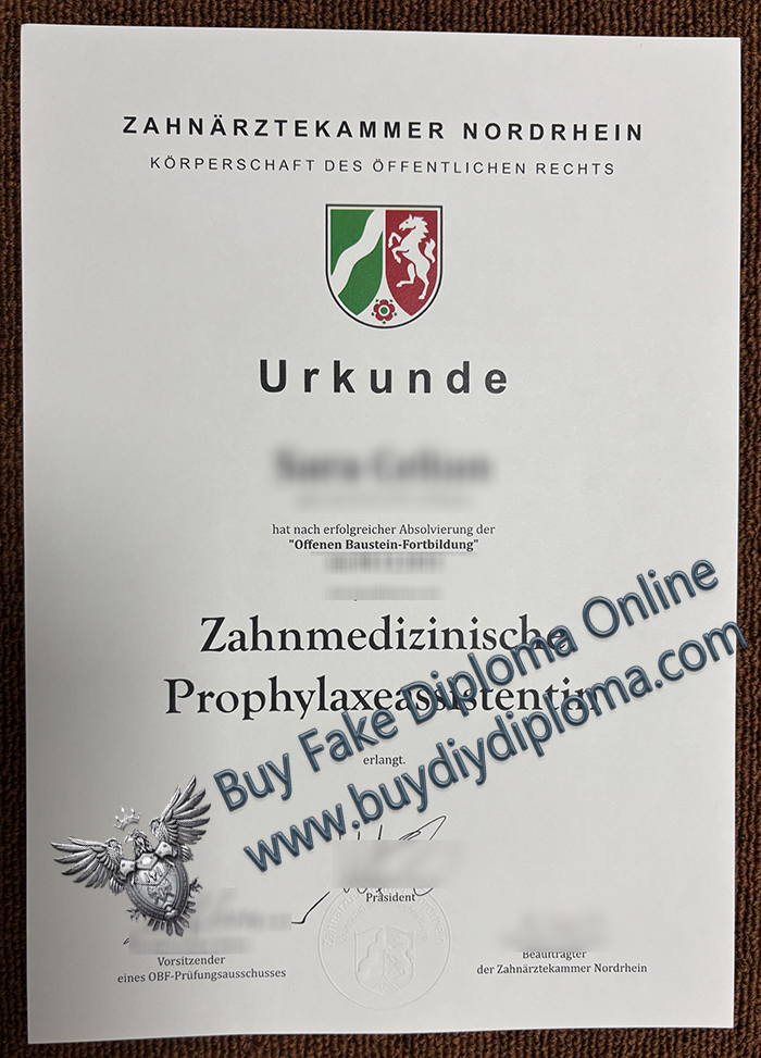 Zahnärztekammer Nordrhein UrkundeZahnärztekammer Nordrhein Urkunde