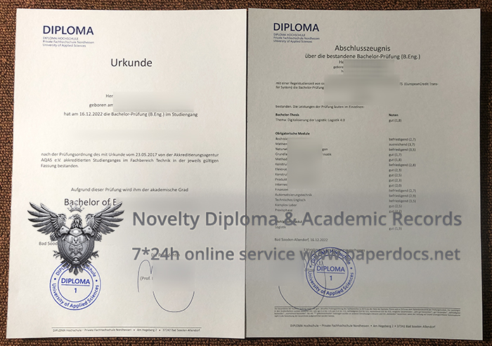 Diploma Hochschule Urkunde and Abschlusszeugnis